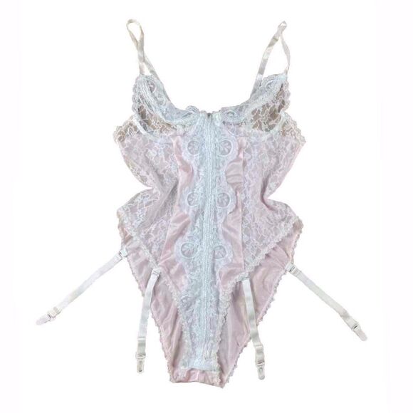 Faris Vintage 1960’s Pink and White Lace Beaded Lingerie Size M - Picture 1 of 7